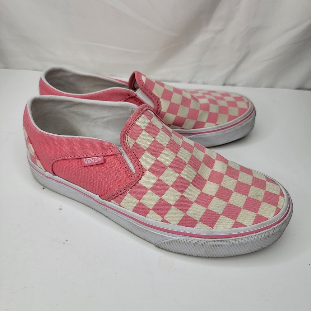 Vans Slip On Pink & White Checkerboard Sneakers Women's 7.5